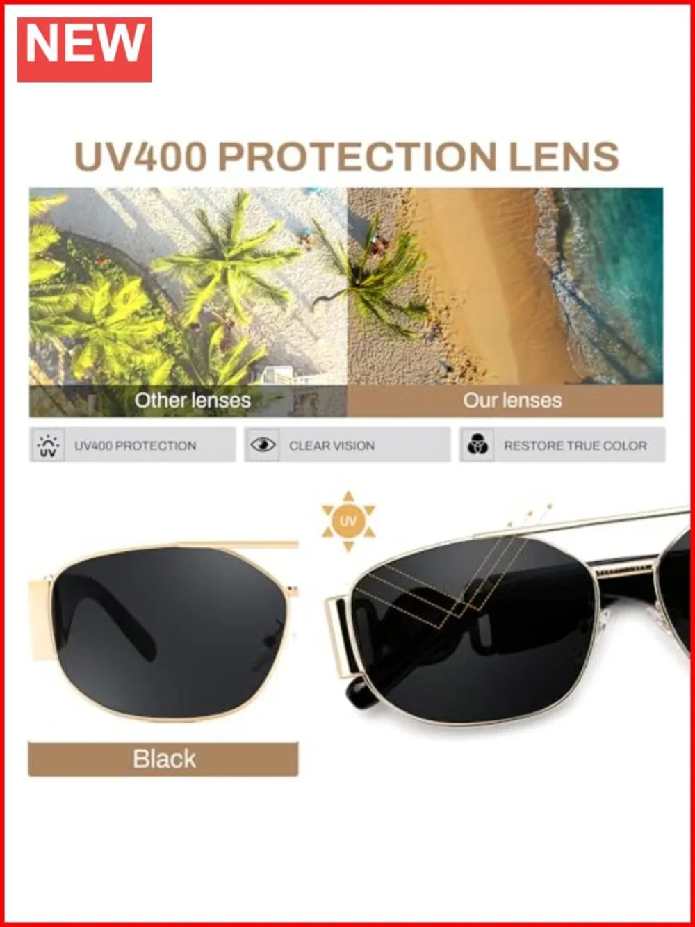 Retro Rectangle Aviator Sunglasses with Chunky Frame UV400 Protection